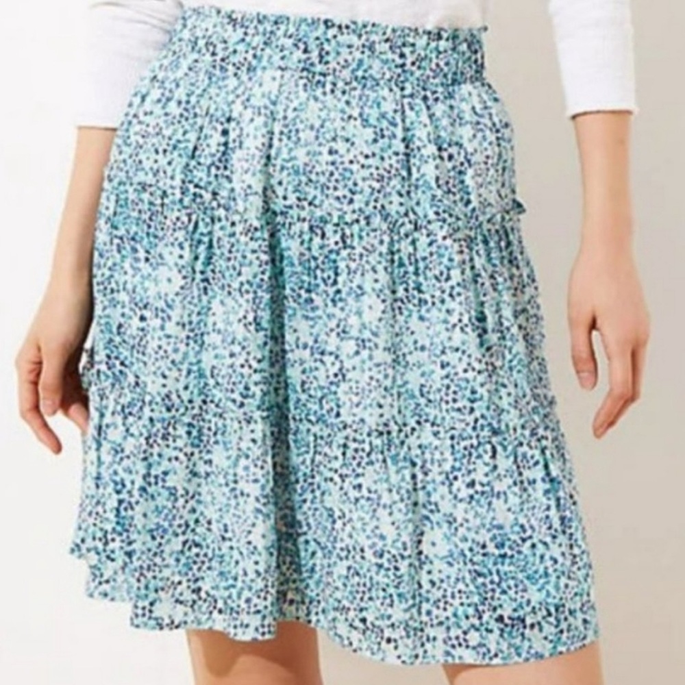 Loft Skirt Women XL Blue Mini Floral Tired Mini Lined Stretch Skater Festival